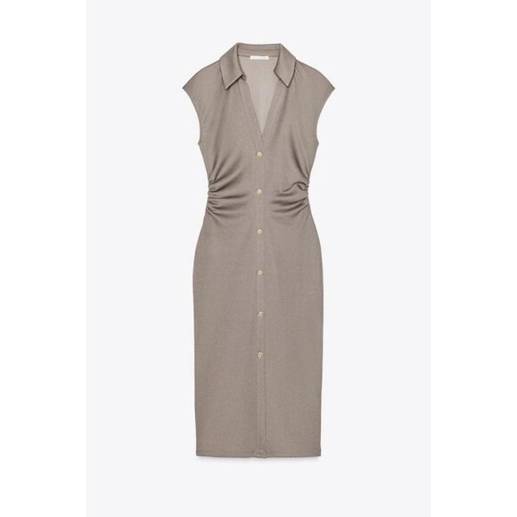 ZARA PIQUÉ SHIRT DRESS - Picture 1 of 6